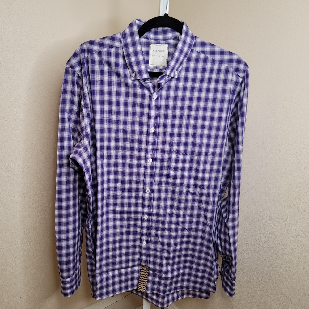 Billy Reid Purple And White Check Long Sleeve Button Up XL?